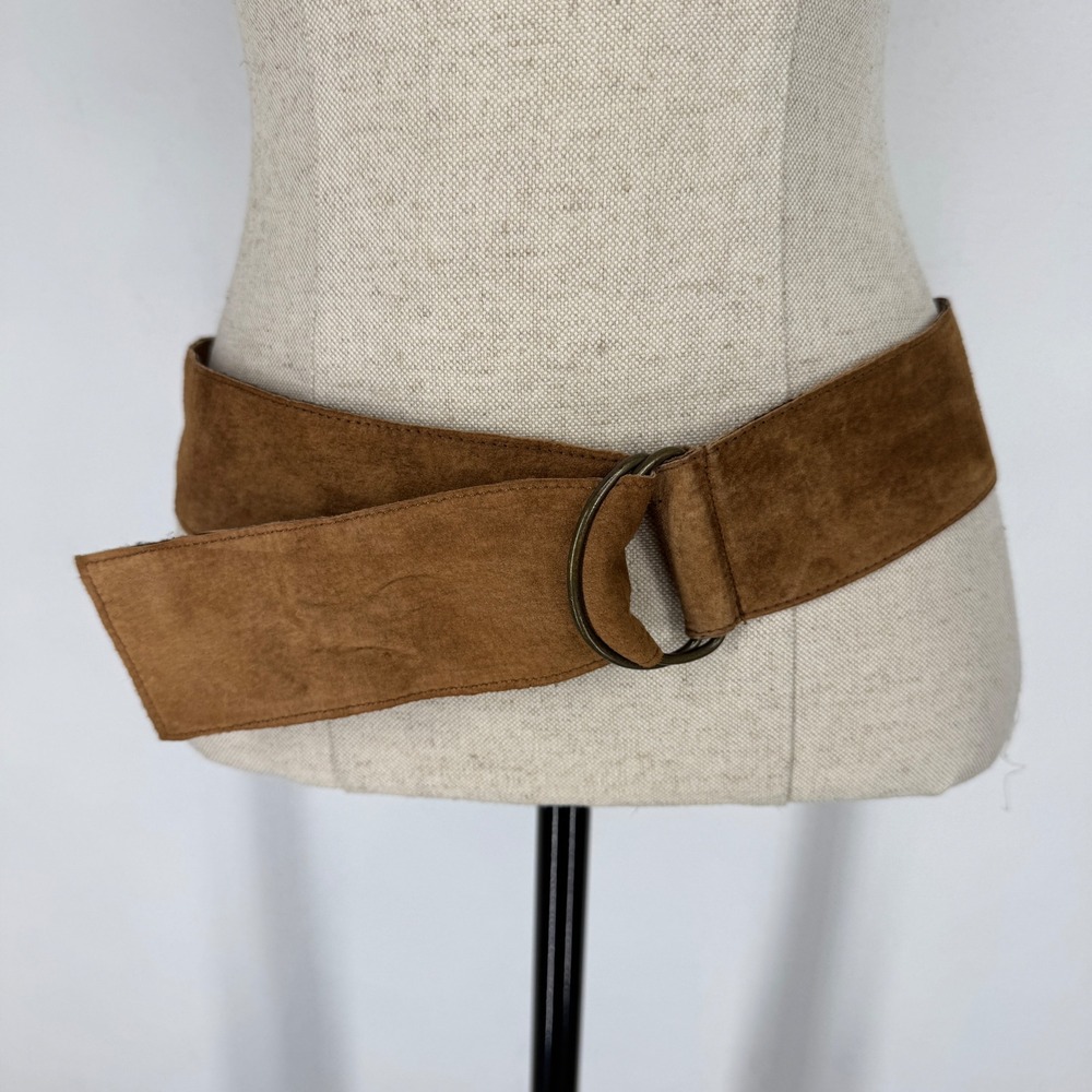 Brown Suede Wide Waist Belt Double D-Ring Buckle Cognac Boho Western 32 Boho